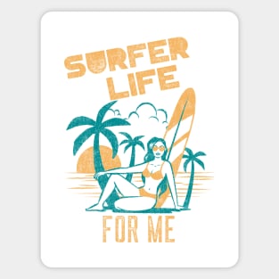 Surfer Life For Me palm tree girl with surf board and Sunset  on the Beach Magnet
